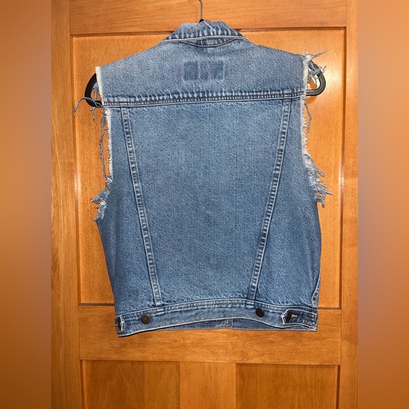Vintage Eddie Bauer Denim Vest Women's Small Blue Biker Collared Pockets 90s - Picture 3 of 4